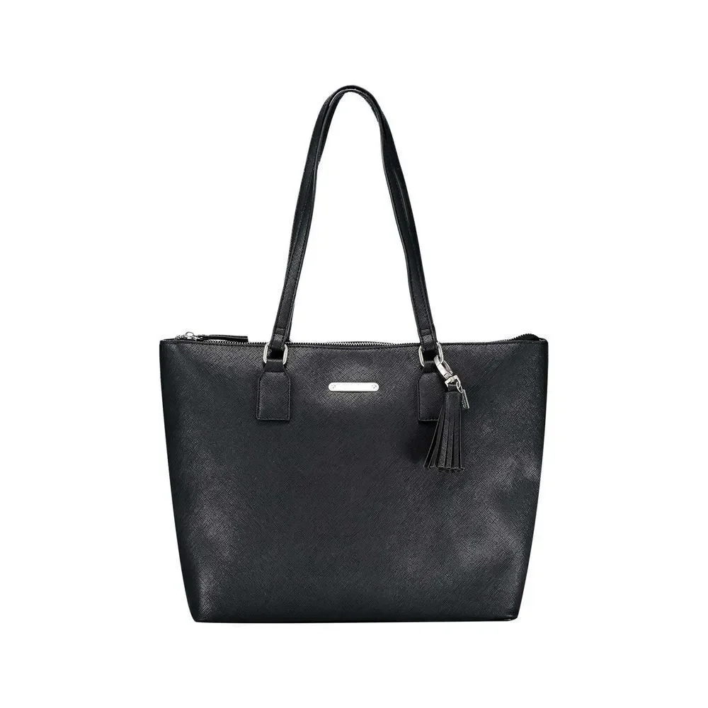 Totto Carinae Medium Tote‎ Bag Black Polyvinyl Roomy Travel Office Casual Tassel
